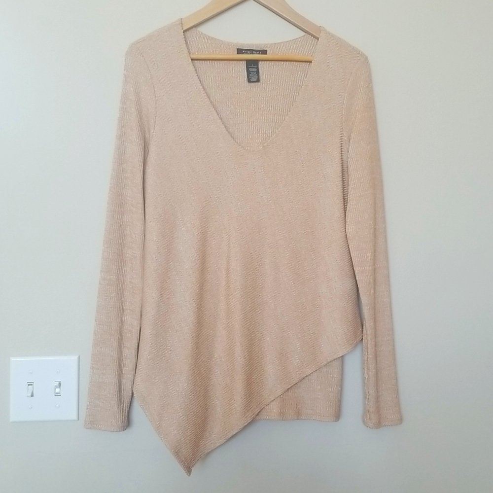 WHBM Sparkly Metallic Asymmetric Top, Layered, Gold, Champagne, Large